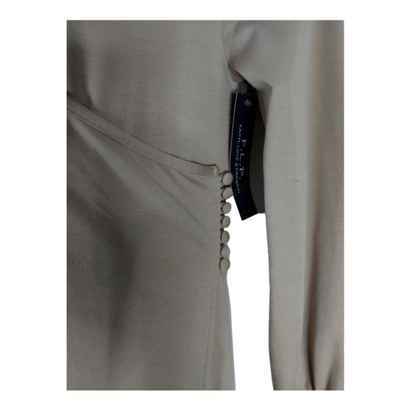 FAITH LOVE PASSION FLP Size Small Tan Vtg Look Wrap Dress Cloth Cover Buttons - Picture 13 of 15